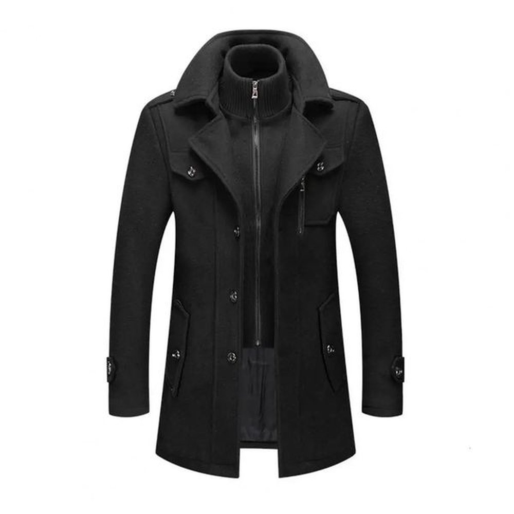 Autumn and Winter Men Woolen Coat Double Stand Collar Long Sleeve Single-Breasted Jacket with Pockets Mid-length Outwear 241204