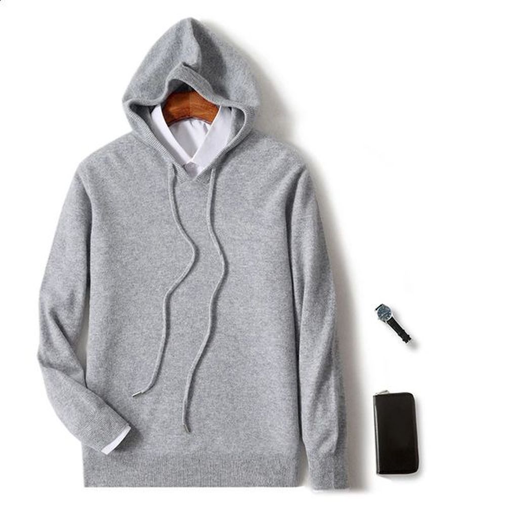 Autumn and winter mens casual hoodie 100% wool loose sweater cashmere warm comfortable jacket 240824
