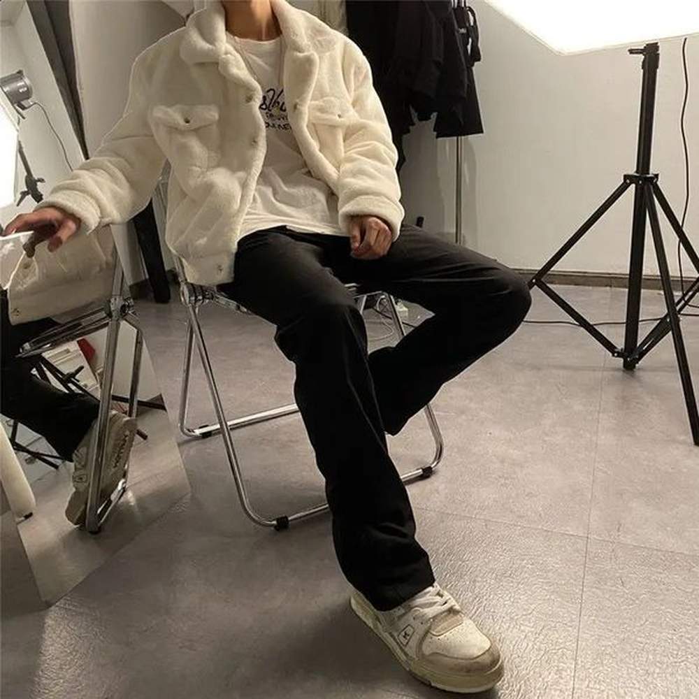 autumn and winter mens faux fur coat Korean fashion ultra-thin clothing warm coat casual mens top jacket LOOSE V99 241116