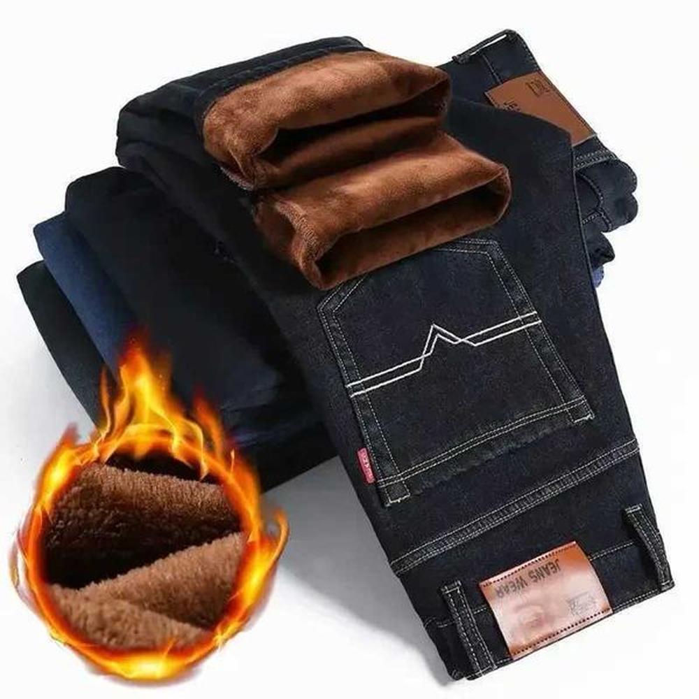 Autumn and Winter Mens Fce Warm Jeans Fashion Business Pants Retro Classic Denim Trouser Casual Stretch Slimming Jeans W241028