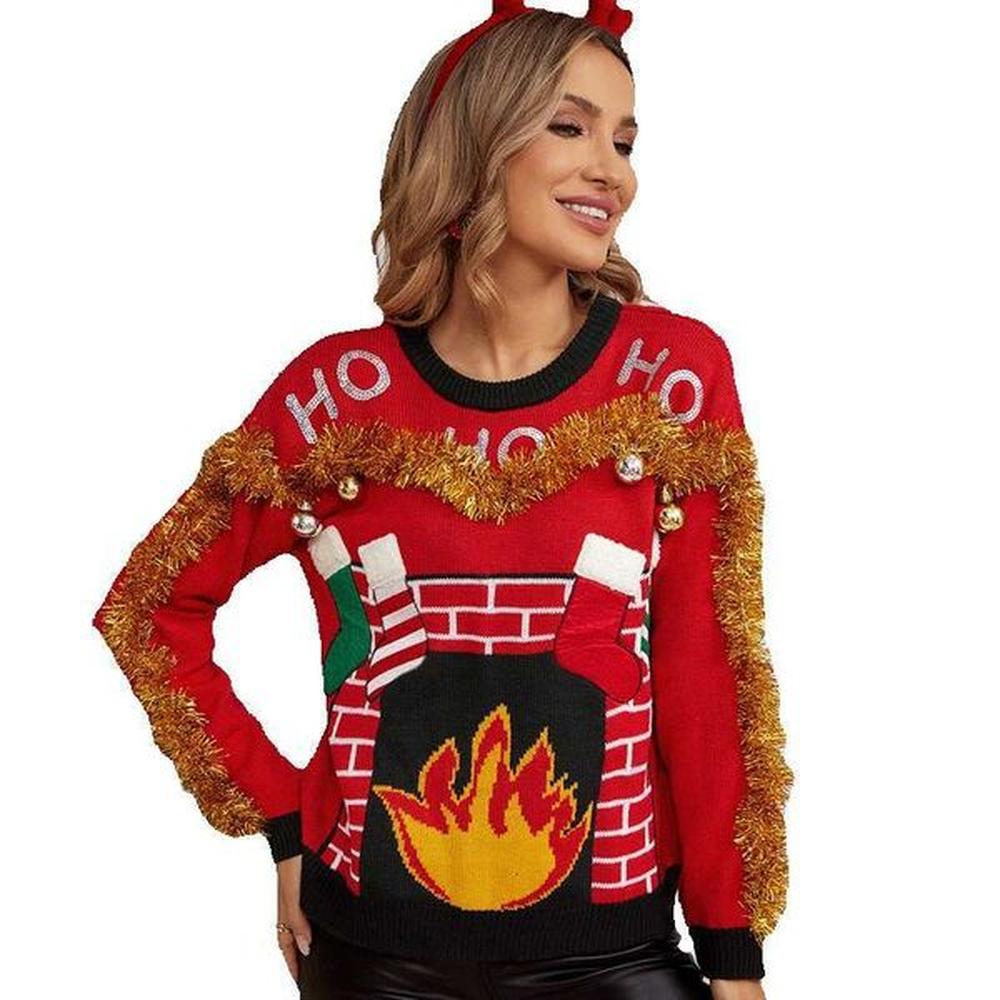 autumn and winter new casual red pullover womens embroidered letter