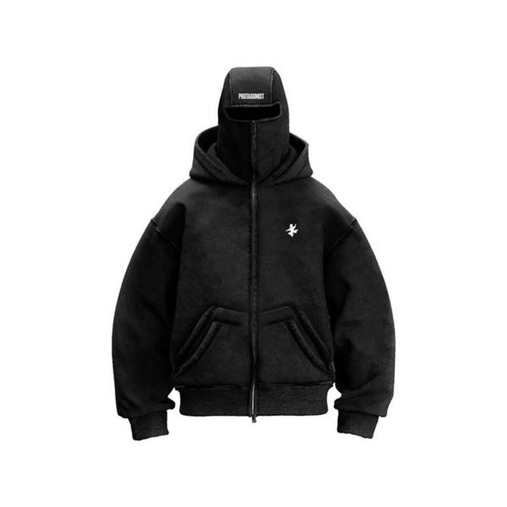 Autumn and winter new letter embroidery double hat hooded sweatshirt ninja mask unisex trendy hoodie