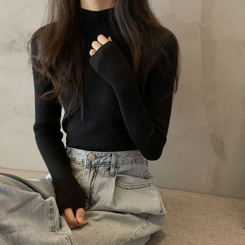 autumn and winter new semi high neck short sweater fashionable