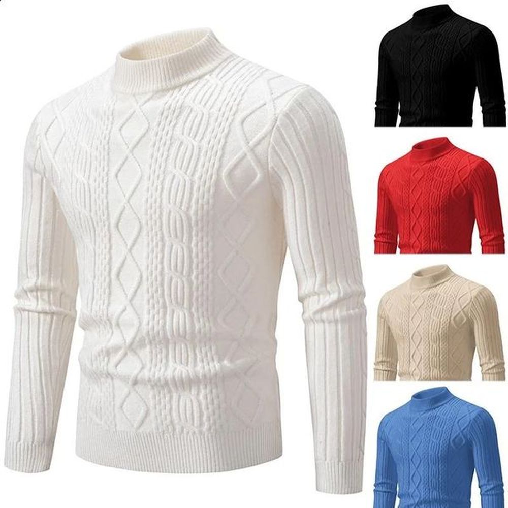 Autumn and Winter Oneck Pullover Warm Solid Color Mens Plaid Sweater Slim Jumper Knitwear Casual 241224