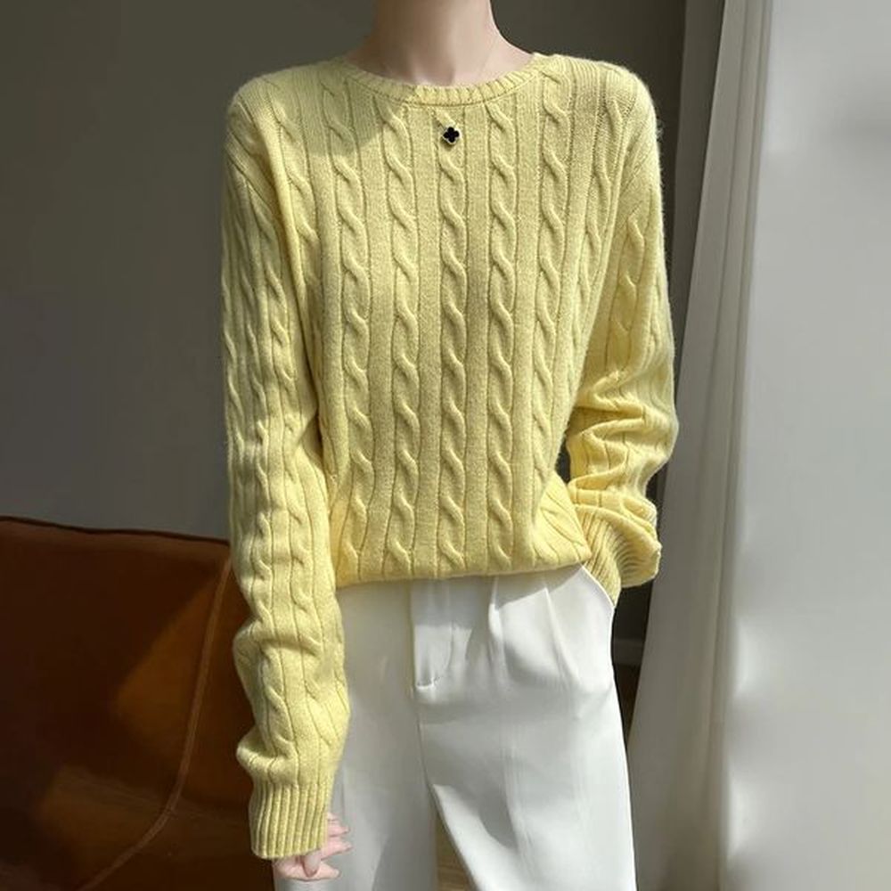 autumn and winter round neck loose thick womens twist knitted