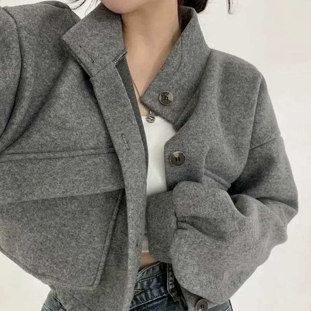 autumn and winter short sleeved loose casual wool coat womens