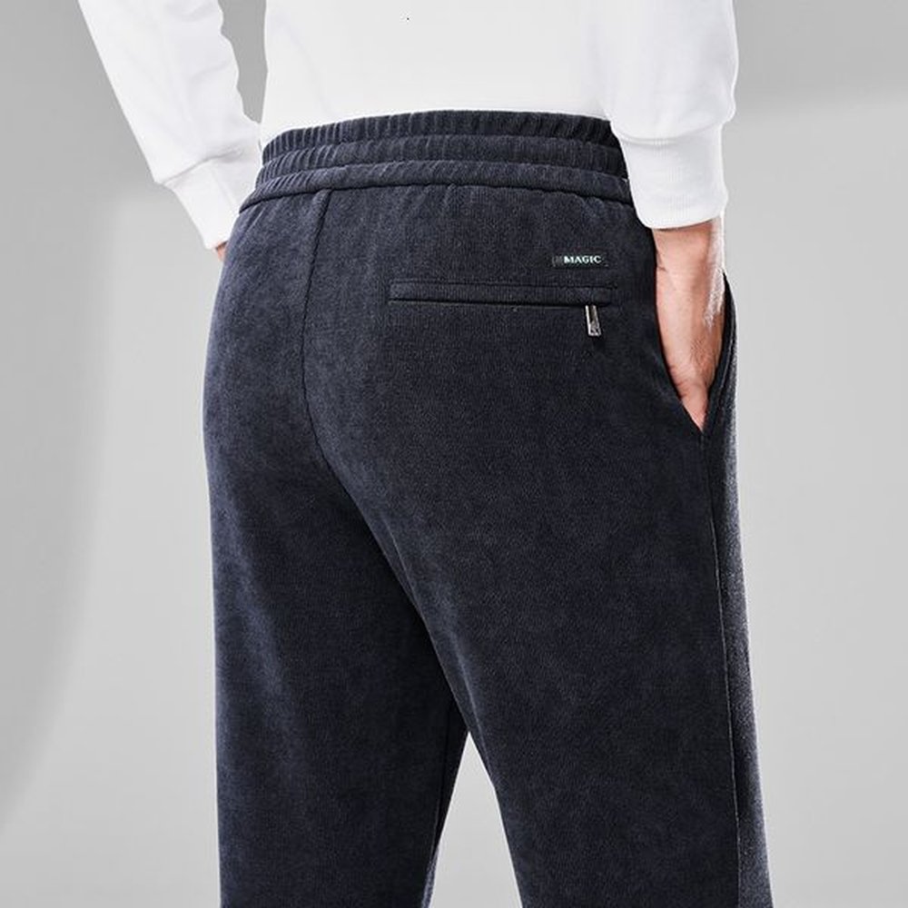 2024 Autumn and Winter Thick Corduroy Elastic Waist with Striped Velvet Men's Straight Tube Loose Casual Sports Pants