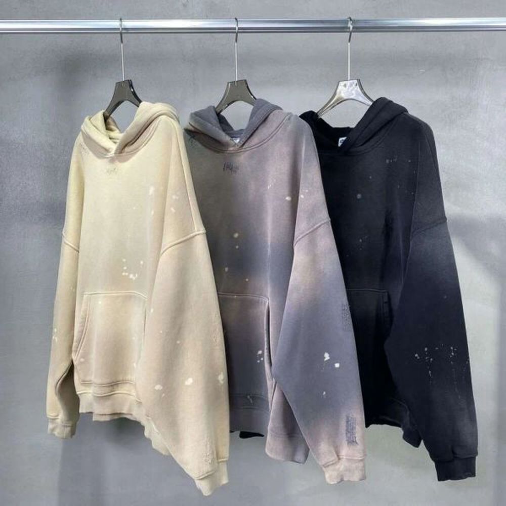 Autumn and winter thicken new 360G fleece sprinkle ink grinding edge do old hoodie