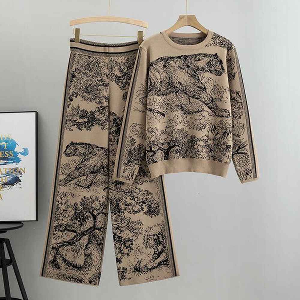 autumn and winter tiger printed knitted fashion sweater loose wide