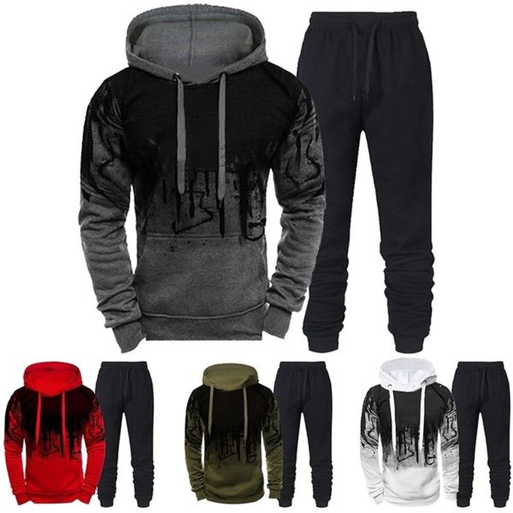 Autumn and winter trend tracking clothing mens camouflage hooded sweatshirtpants 2-piece set sportswear wearing 3D ink jogging suit 240827