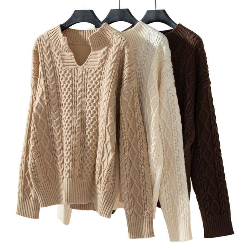 autumn and winter vintage loose pullover sweater women solid color
