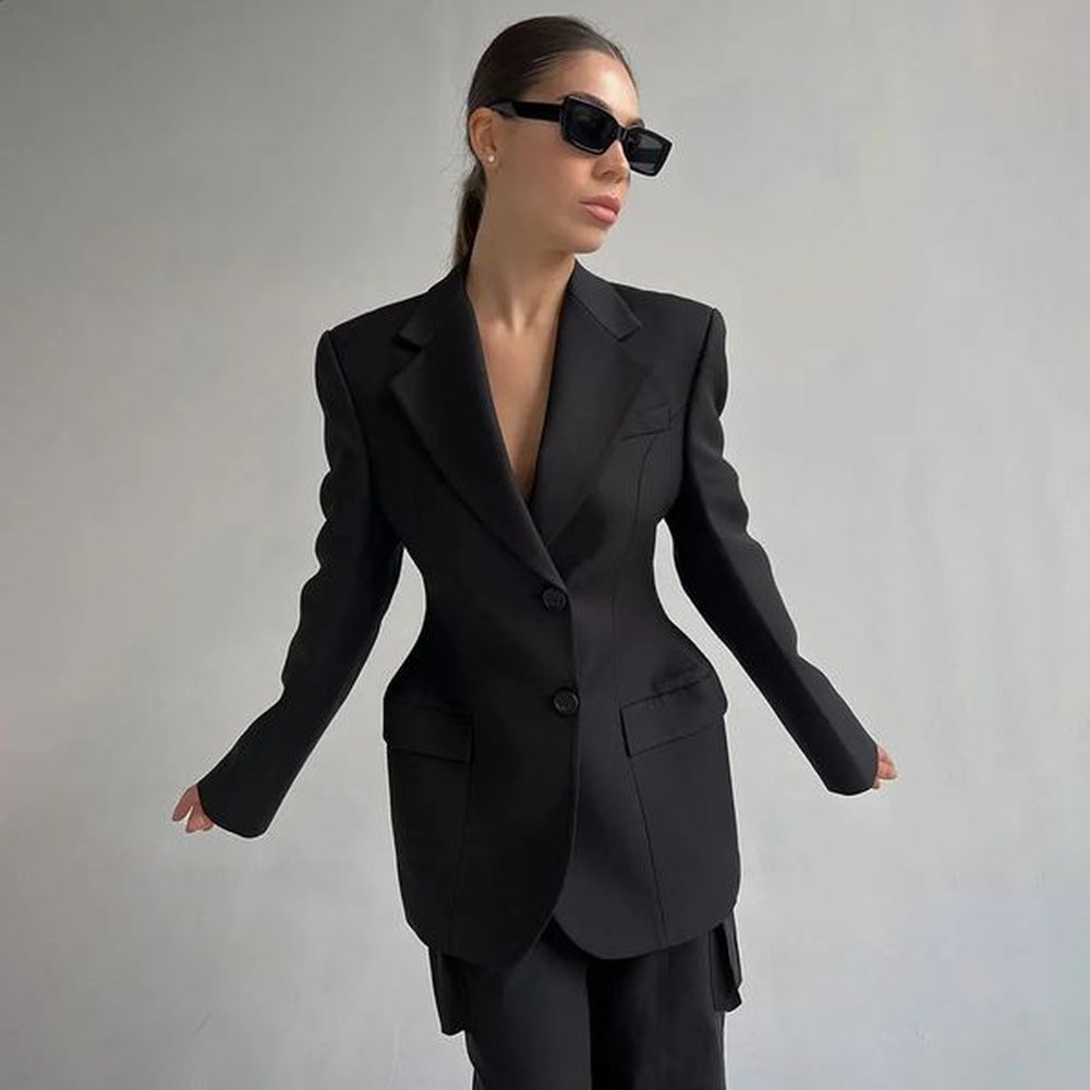 autumn and winter vneck waist cinched suit for women with