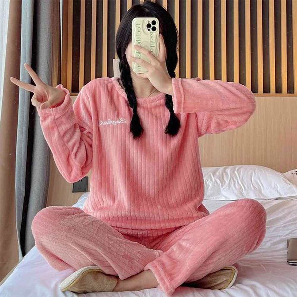 autumn and winter warm flannel womens pajamas cute plush thick
