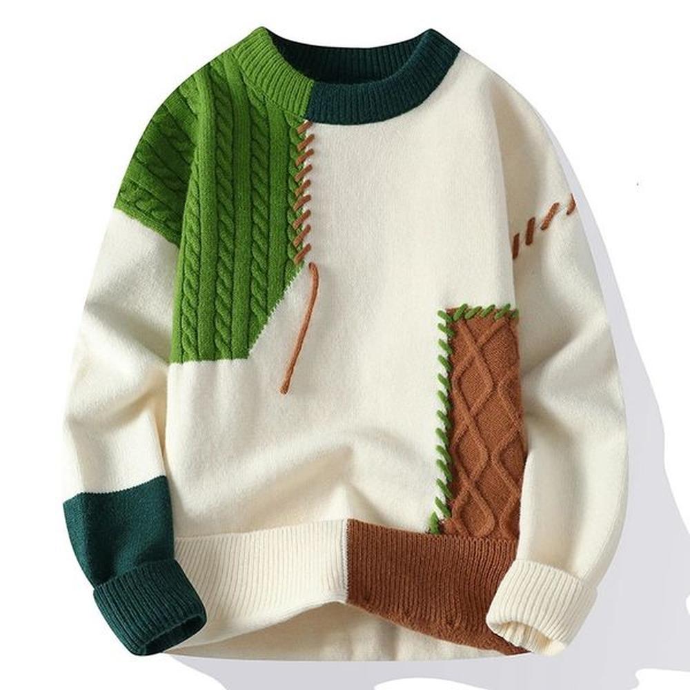 Autumn and winter warm mens sweaters fashionable turtle neck patch workwear Korean streetwear casual mens clothing 241206
