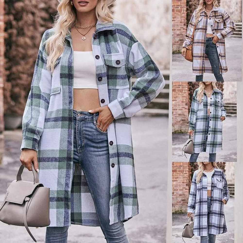autumn and winter womens long windproof casual flannel plain weave