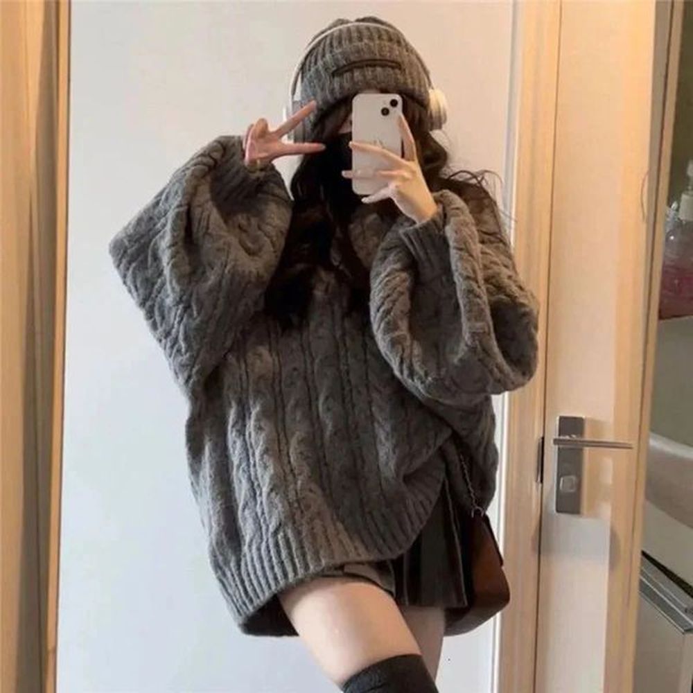 autumn and winter womens sweater harajuku extra large knitted lanhua