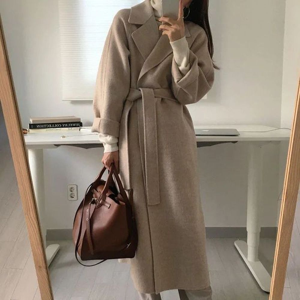 autumn and winter wool coat womens fashion with lapel warm