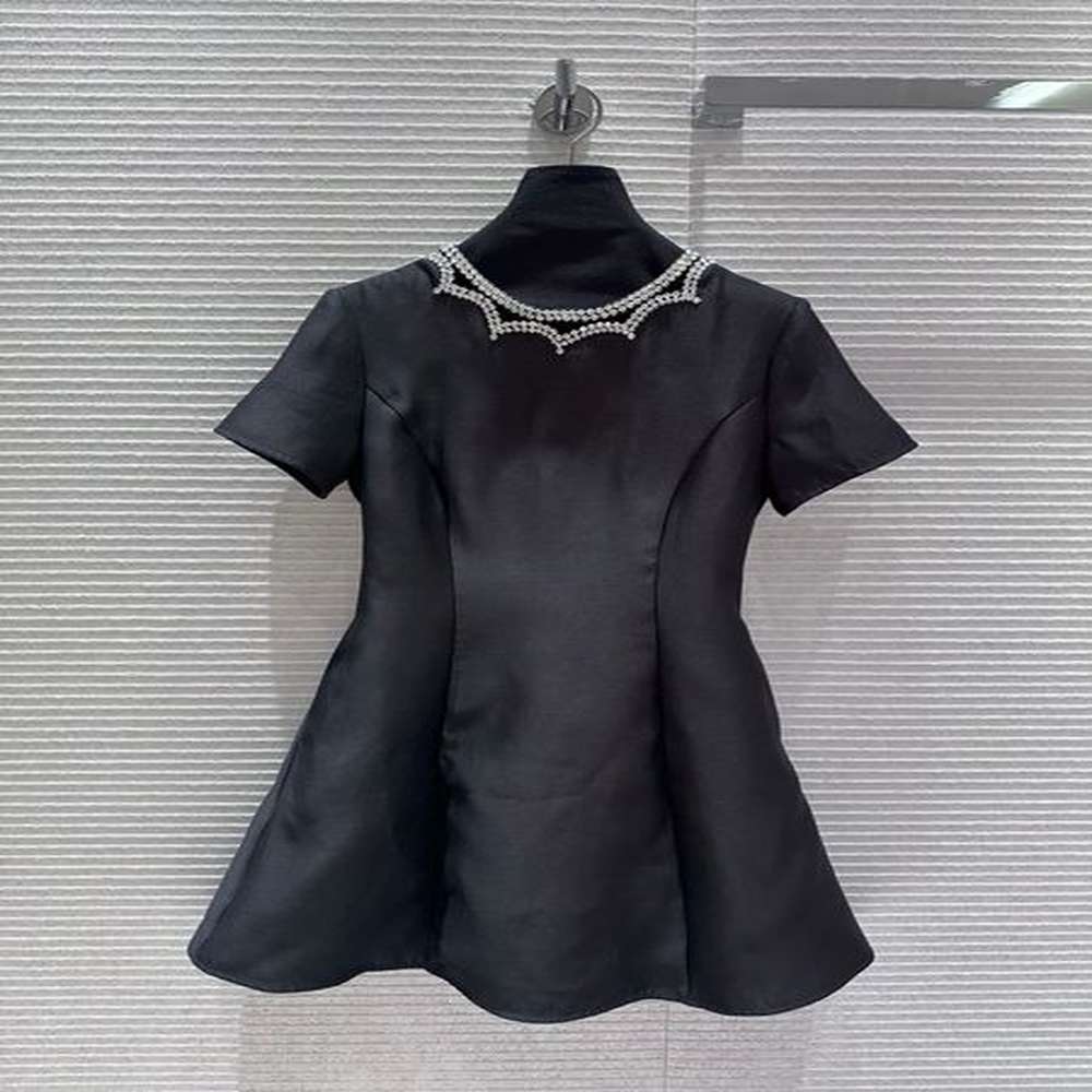 autumn blackpink crew neck short sleeves womens dress designer