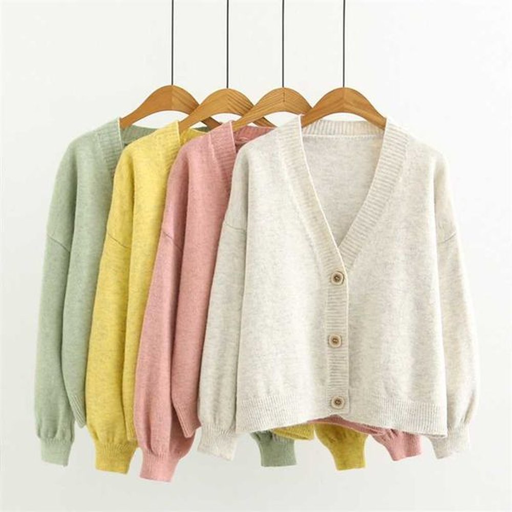 autumn cardigan single breasted green pink yellow short women long