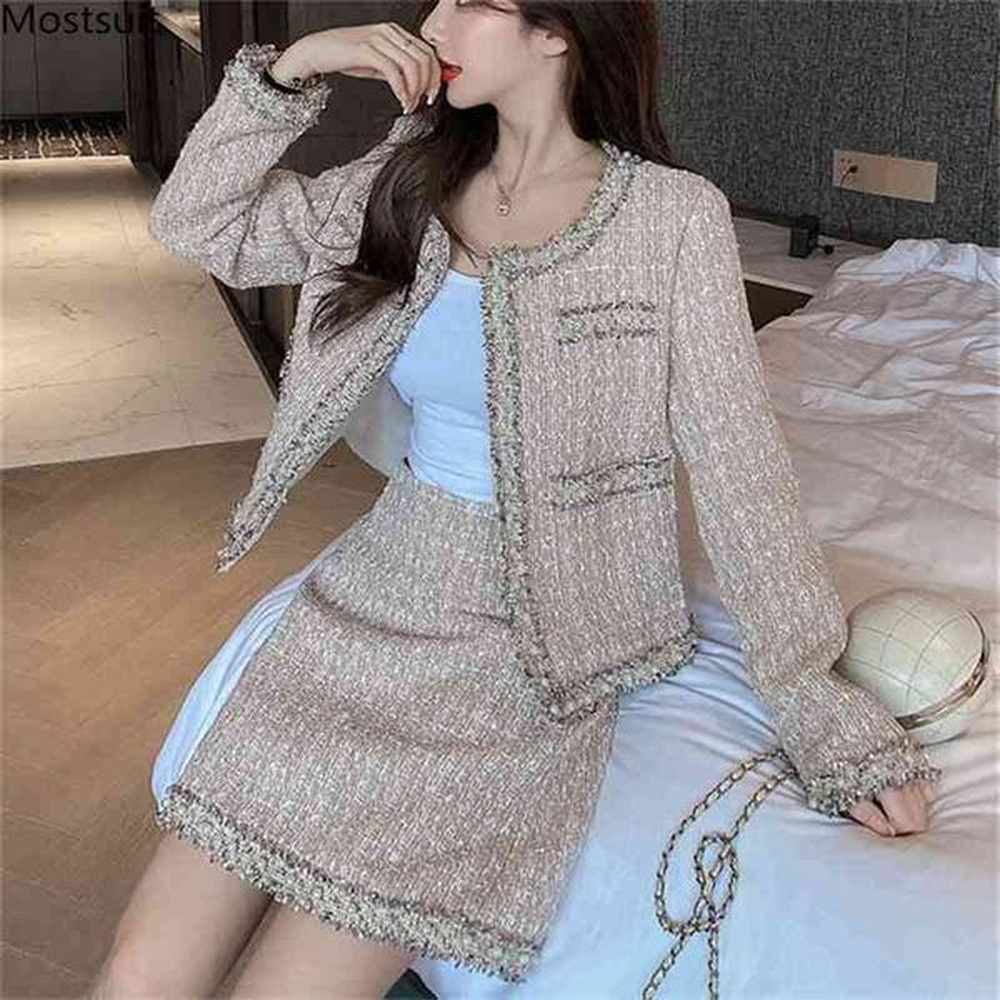 autumn elegant runway tweed piece set women vintage long