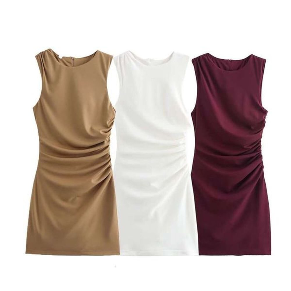 autumn fashion single color knitted folded decorative dress for women