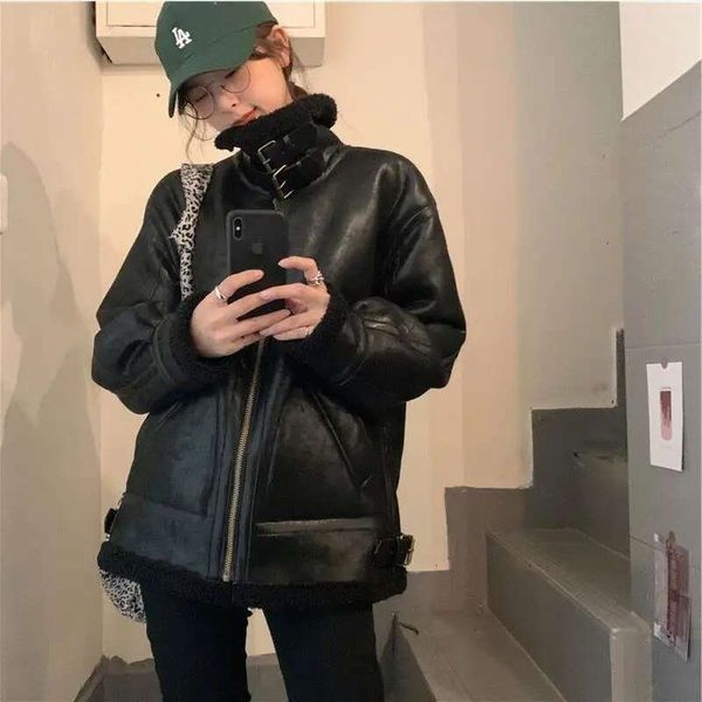autumn fashionable cool trendy lamb fur coat winter loose
