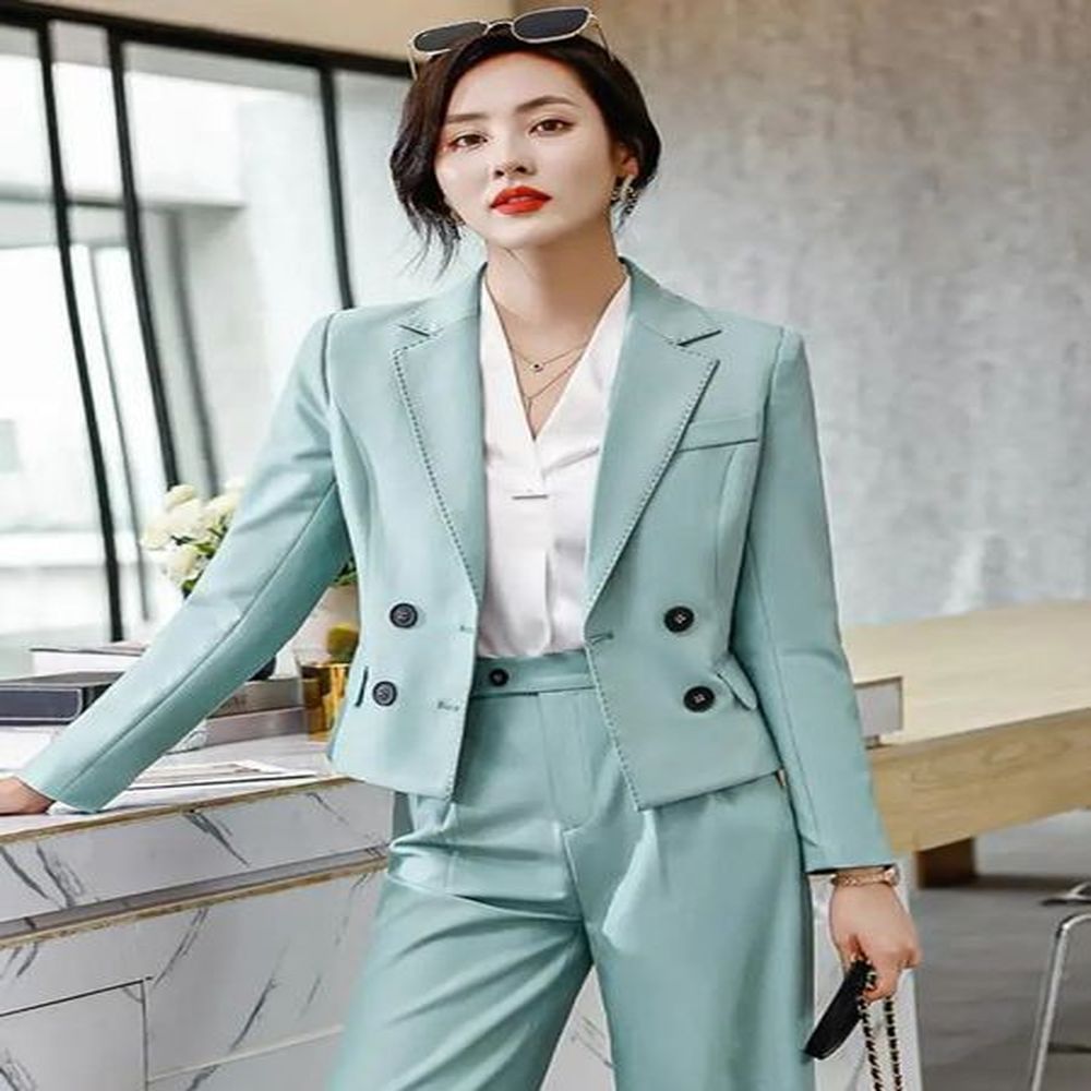 autumn highquality office womens long pants set solid work clothes
