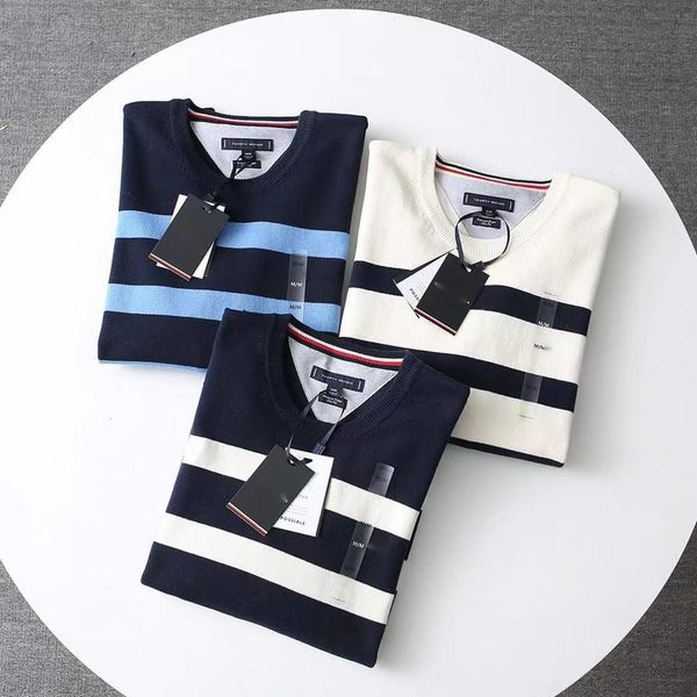 Autumn Hilfigers Sweatshirts Mens Hoodies Winter Mens Round Neck Hoodie Embroidered Striped Knitted Sweater Comfortable Breathable Loose Swe