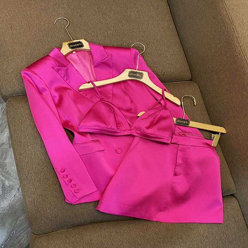 autumn hot pink solid color two piece dress sets
