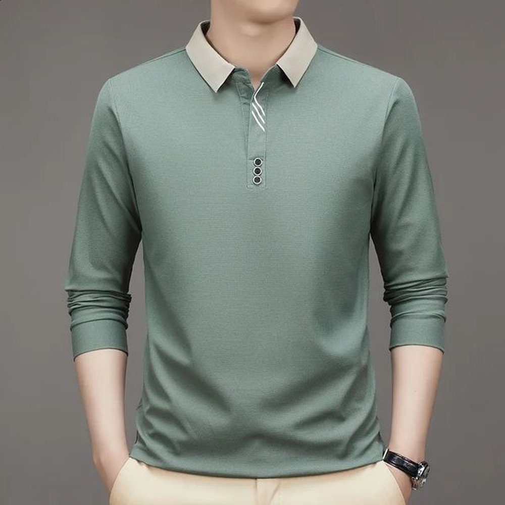 Autumn In Mens Turn Down Long Sleeve Polo Shirt Solid Color Business Blouse Shirts Golf Social 241203