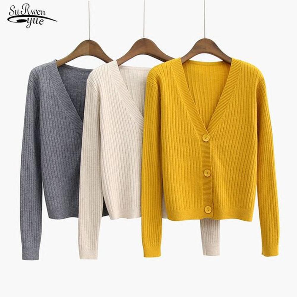 autumn long sleeve vneck women sweater korean knit cardigan thick