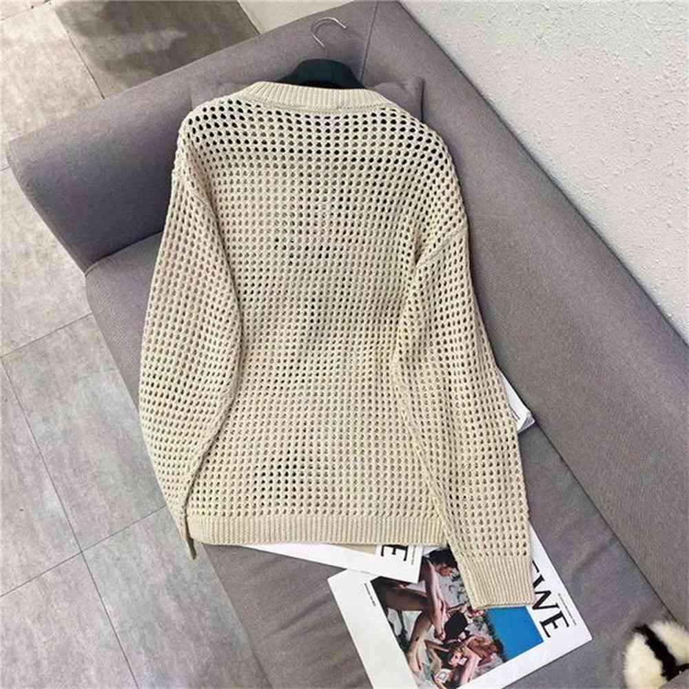 autumn loose knitted blouses for women fashion casual triangle hollow