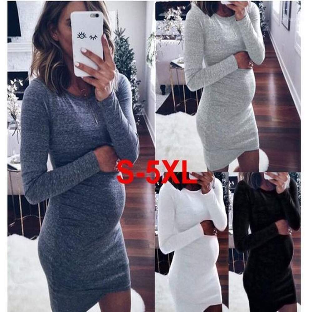 autumn maternity dresses women oneck long sleeve bodycon casual dress