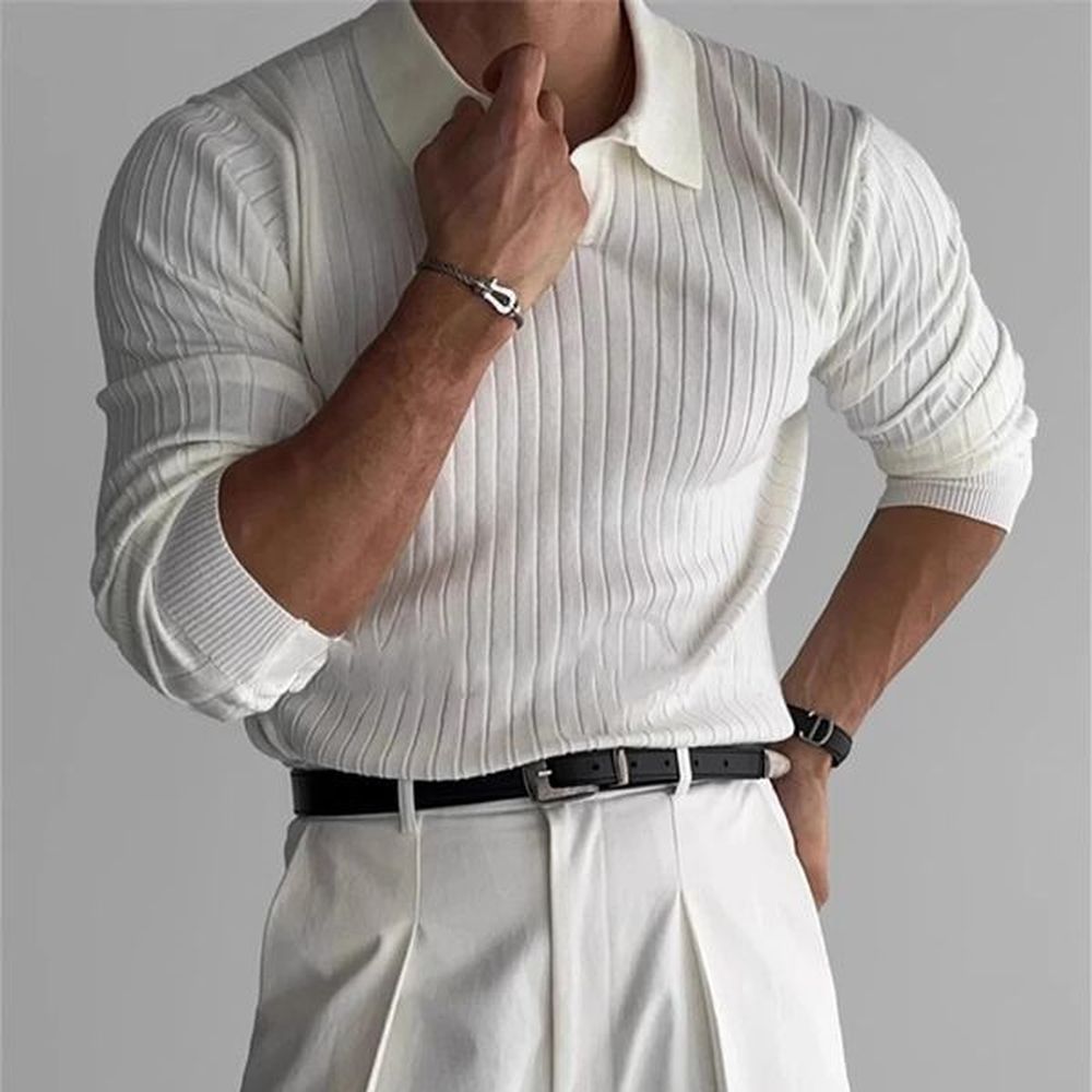 Autumn Mens Light turndown collar Knitted Polo Shirt Solid Color Longsleeved Pullover Leisure Knitwear Streetwear 241024