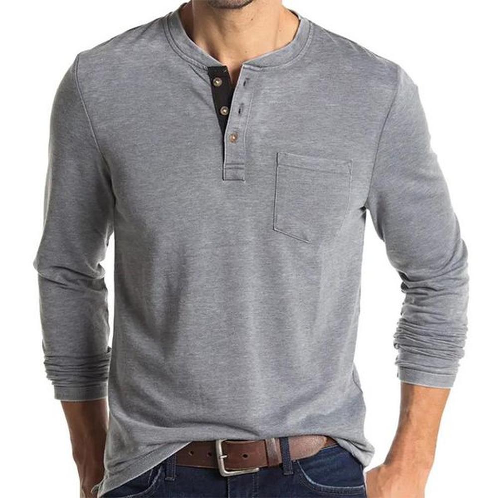 Autumn Men's Long Sleeve Crew Neck T-Shirt Henry Bottom Shirt Top Men's Tees