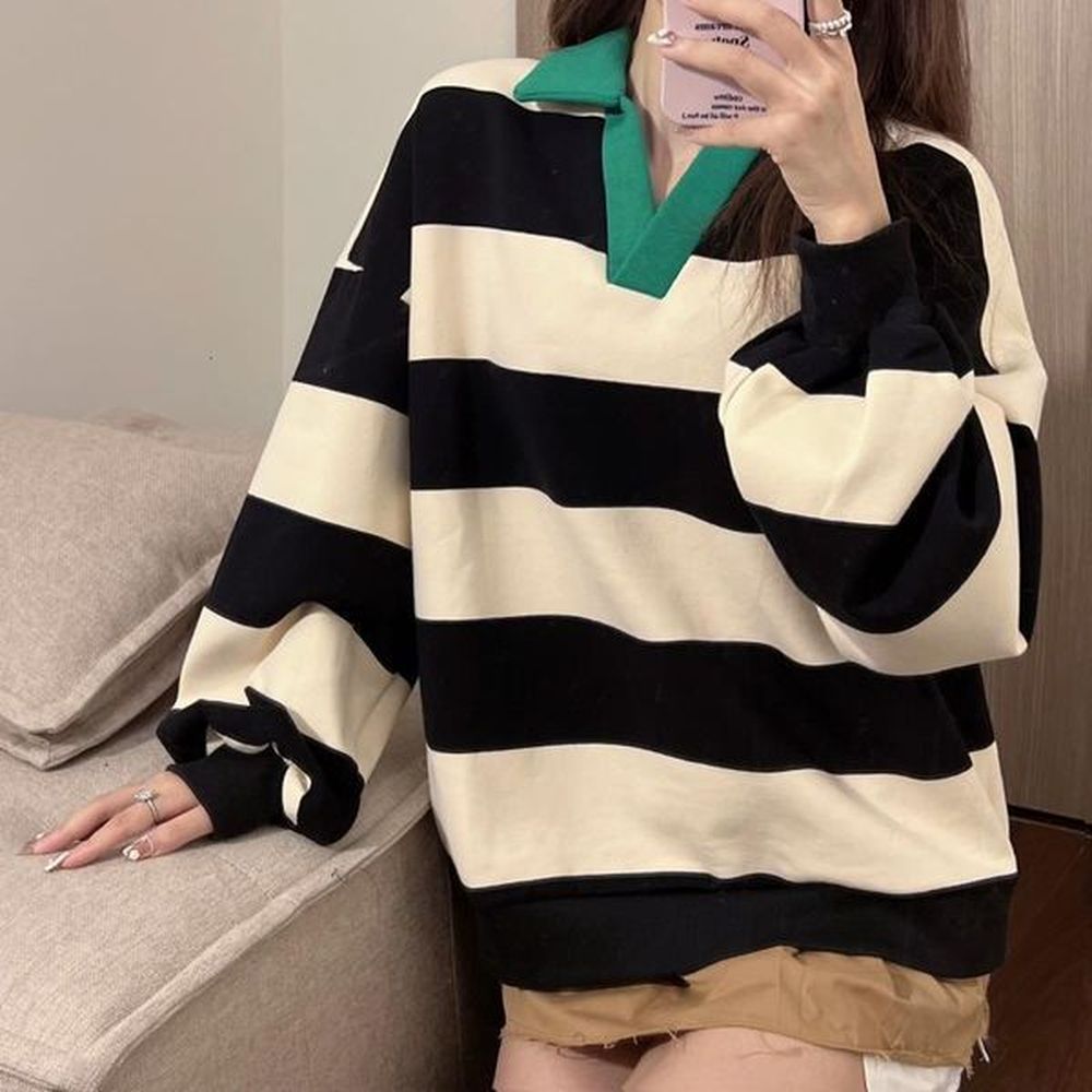 autumn new korean version american loose oversized pullover polo