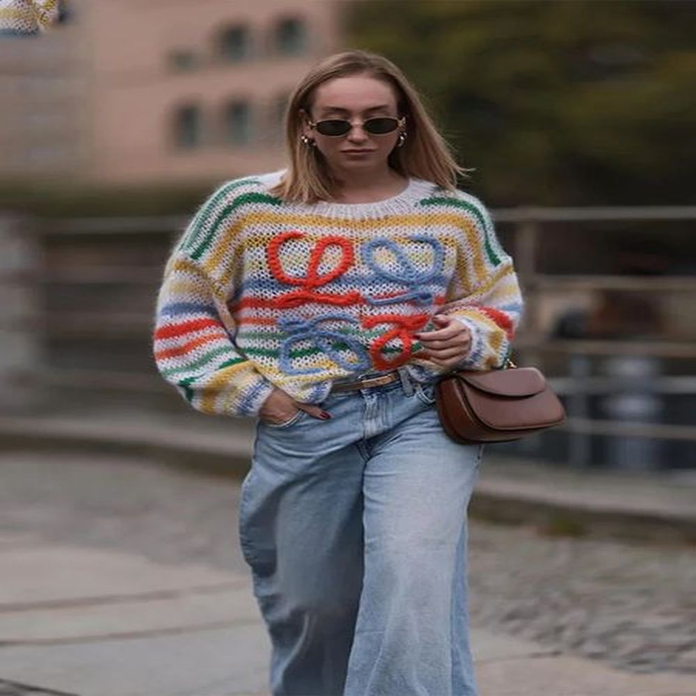 autumn new multi color pulled womens fashion round neck