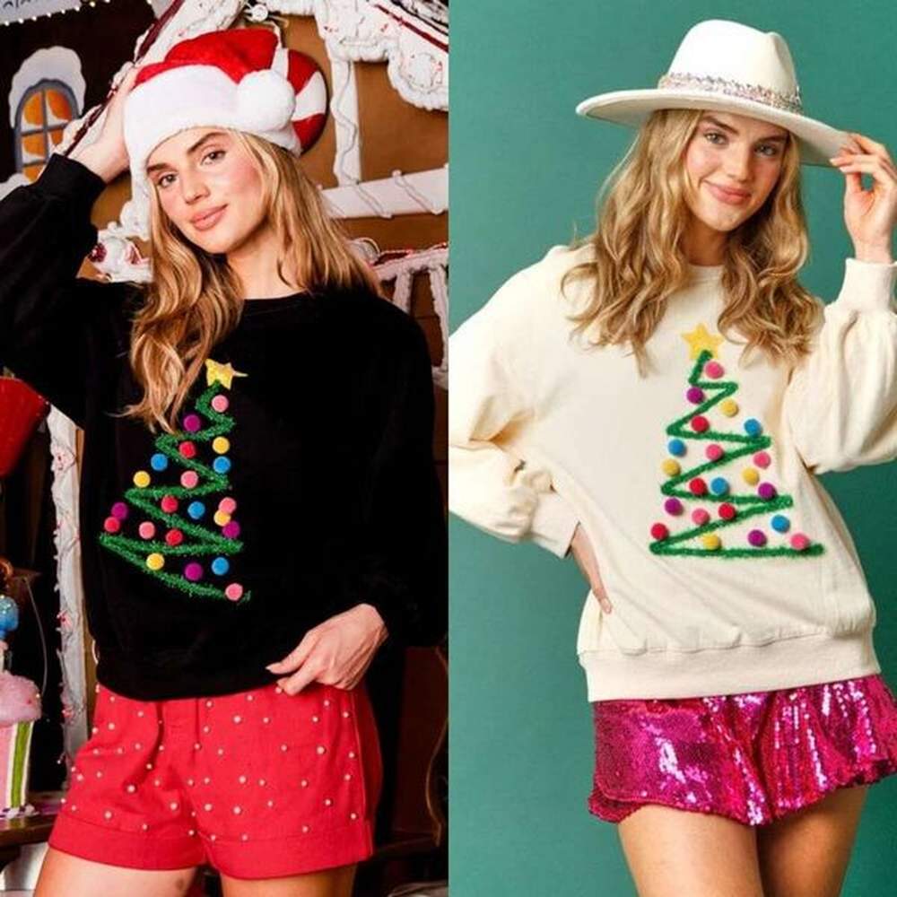 autumn new womens christmas tree long sleeve top loose