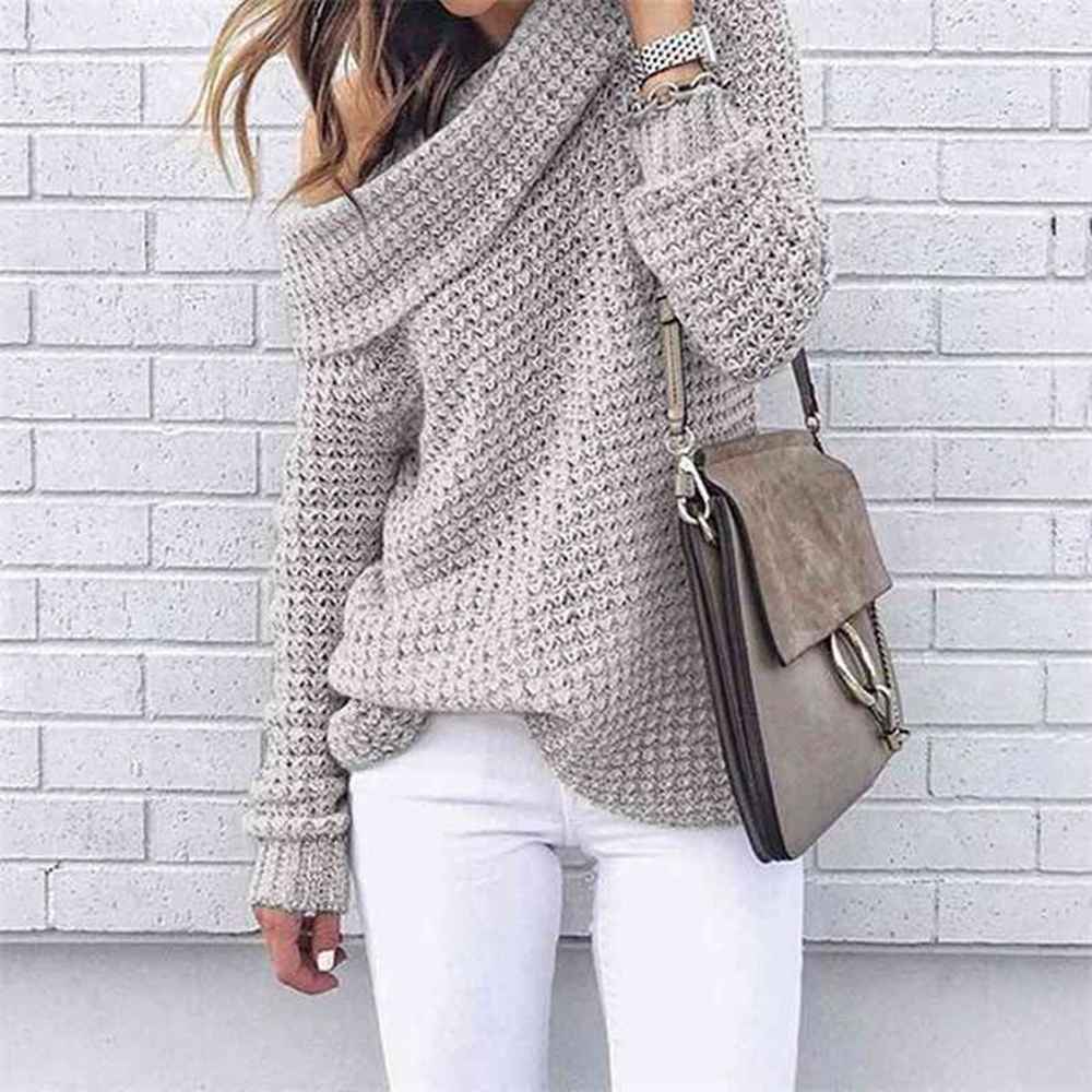 autumn off shoulder sweater women pullover warm winter knitted ladies