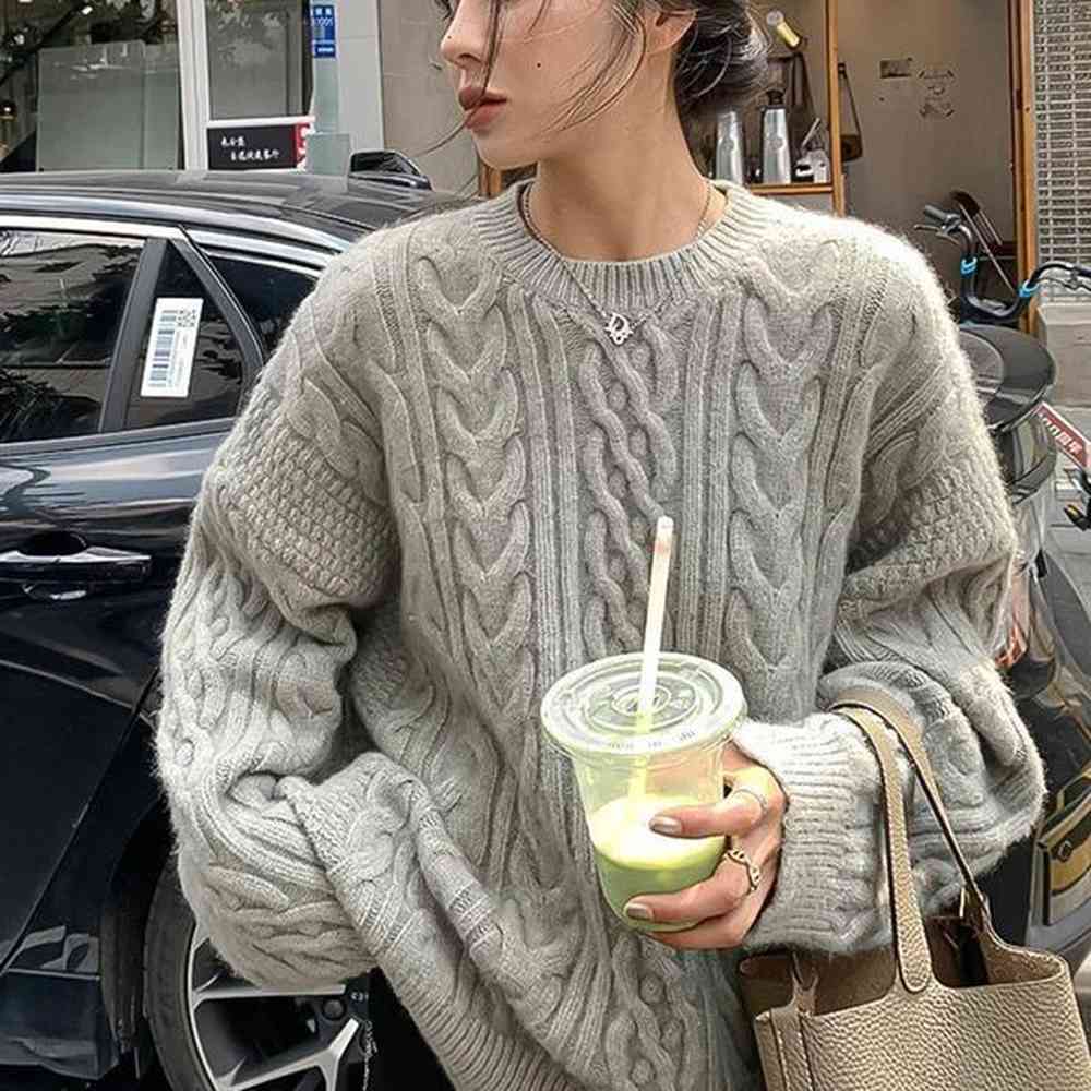 autumn retro casual solid color loose high quality chic sweater