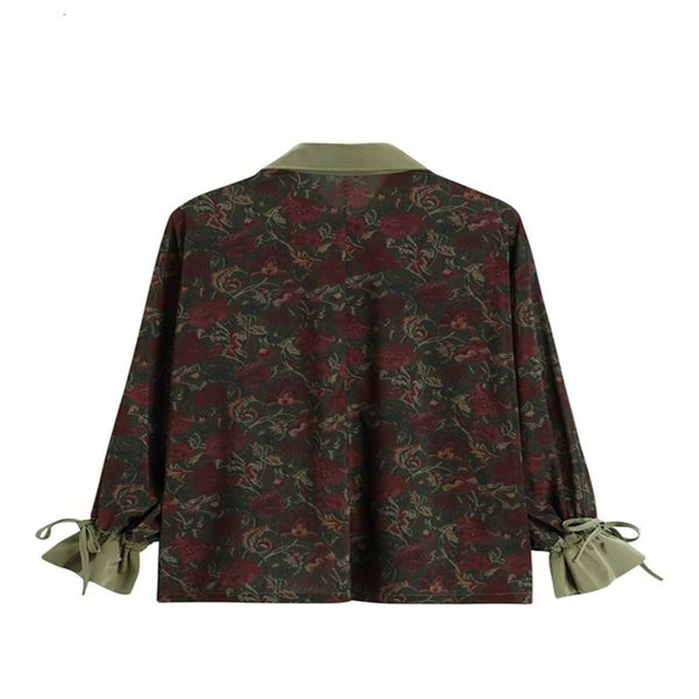 autumn retro style floral print loose womens shirt korean casual