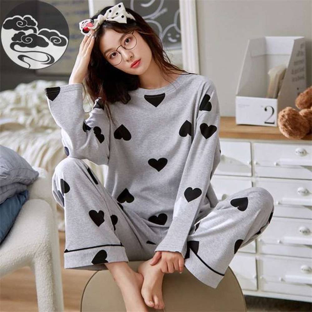 autumn sleep lounge pajama long sleeved top polka dots women