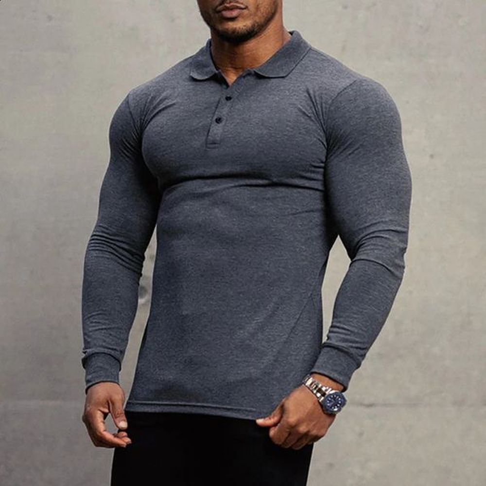 autumn sports polo shirt mens elastic cotton gym clothing spring casual long sleeved breathable Tshirt 240827