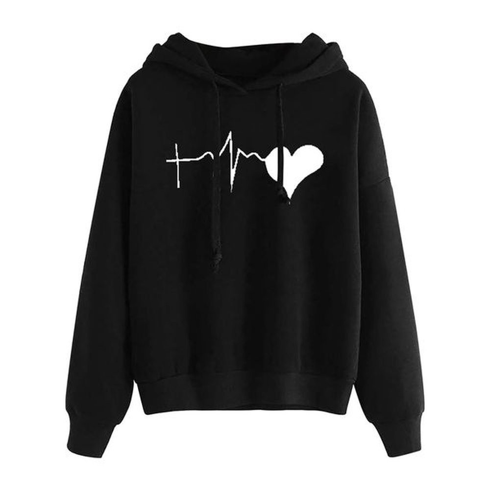 autumn spring sweatshirt women cartoon heartbeat printing hoodie longsleeved loose
