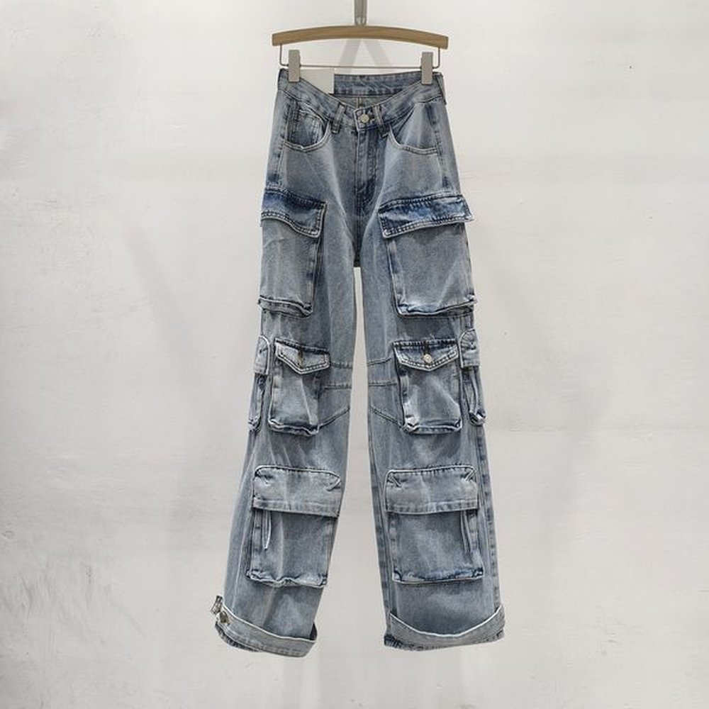 autumn straight leg pants loose pants heavy industry large pockets