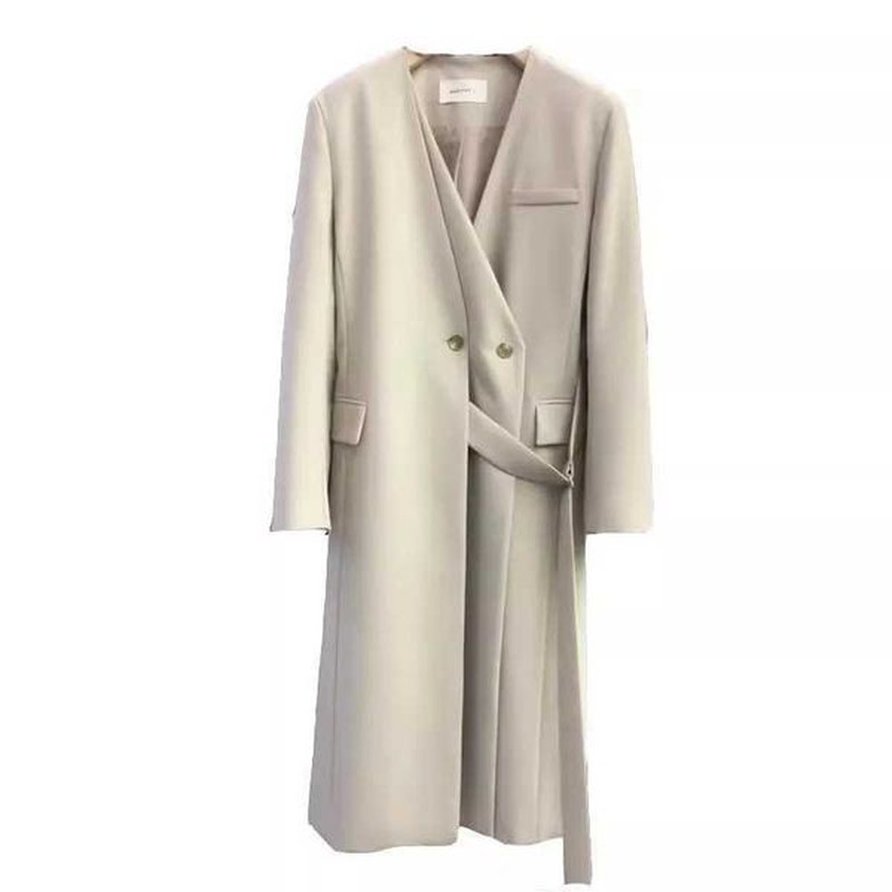 autumn trench coat for women notched neck long sleeve gray
