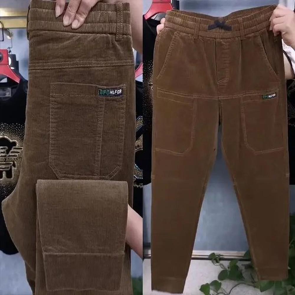 autumn winter casual pants elastic waist men corduroy trousers six