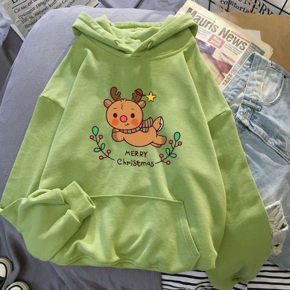 autumn winter christmas reindeer print hooded sweatshirt for couples trendy