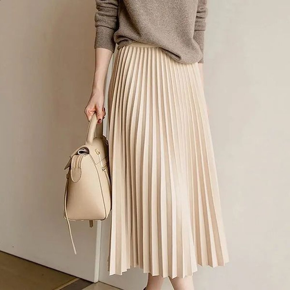 autumn winter high waist solid color pleated skirt allmatch loose