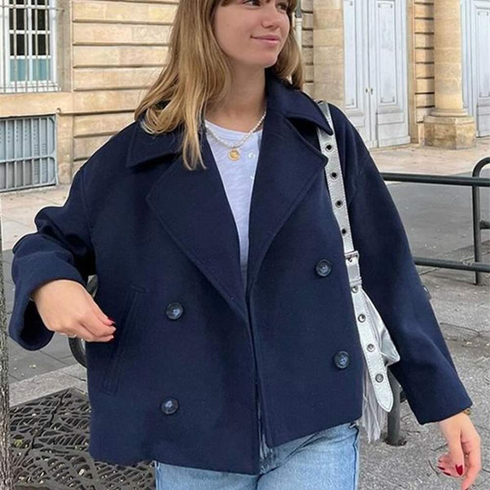 autumn winter jacket womens casual double chest collar short